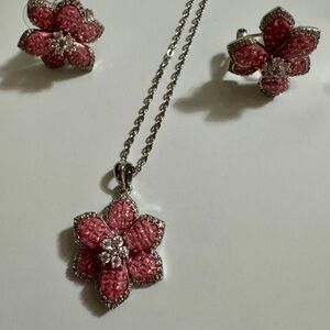 Elegant Pink Flower Jewelry Set
